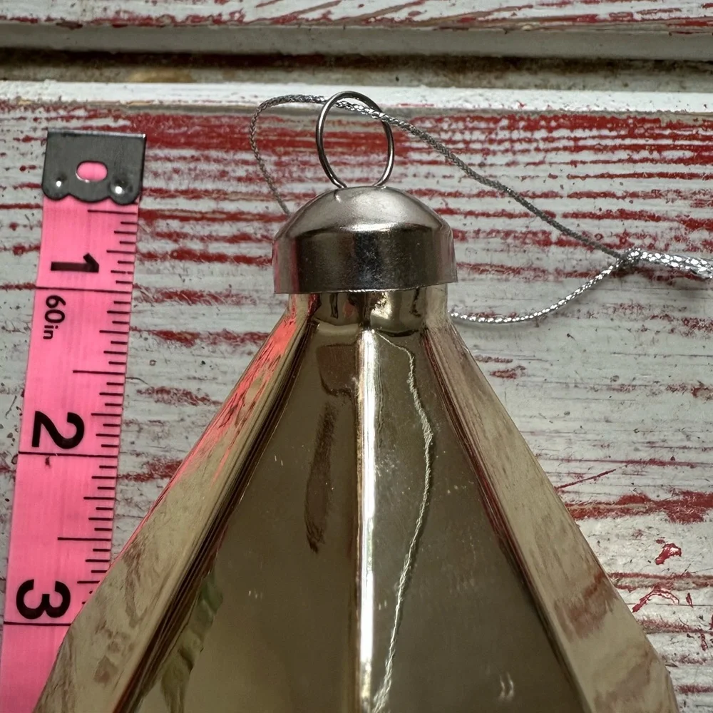 {Crate & Barrel} Gemstone Shaped Mercury Gold Glass Ornament approx 5'